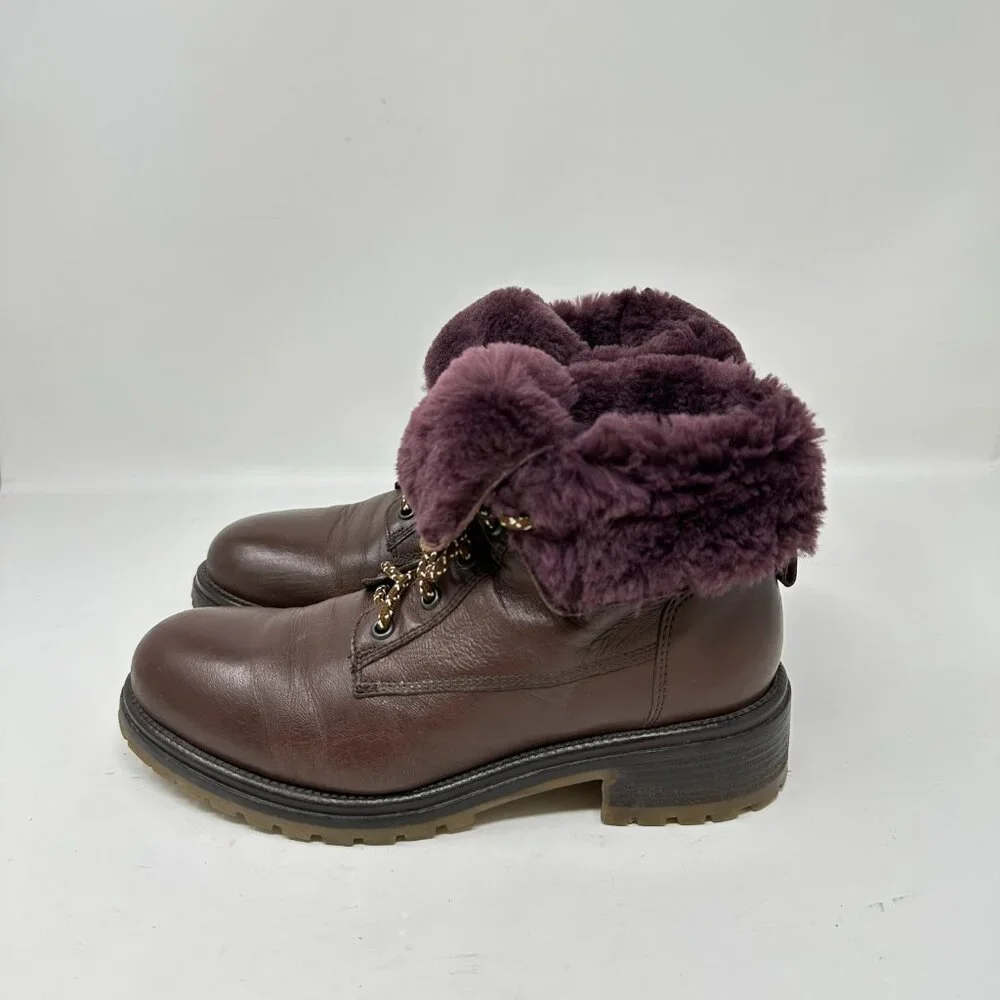 Boemos Genuine Shearling Women's Boots Leather Lace Up Fold Down Size 39